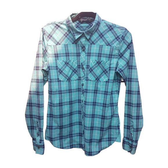 UNDER ARMOUR Button Down Shirt Medium US M Plaid Long Sleeve Blue Green Teal - Picture 1 of 16